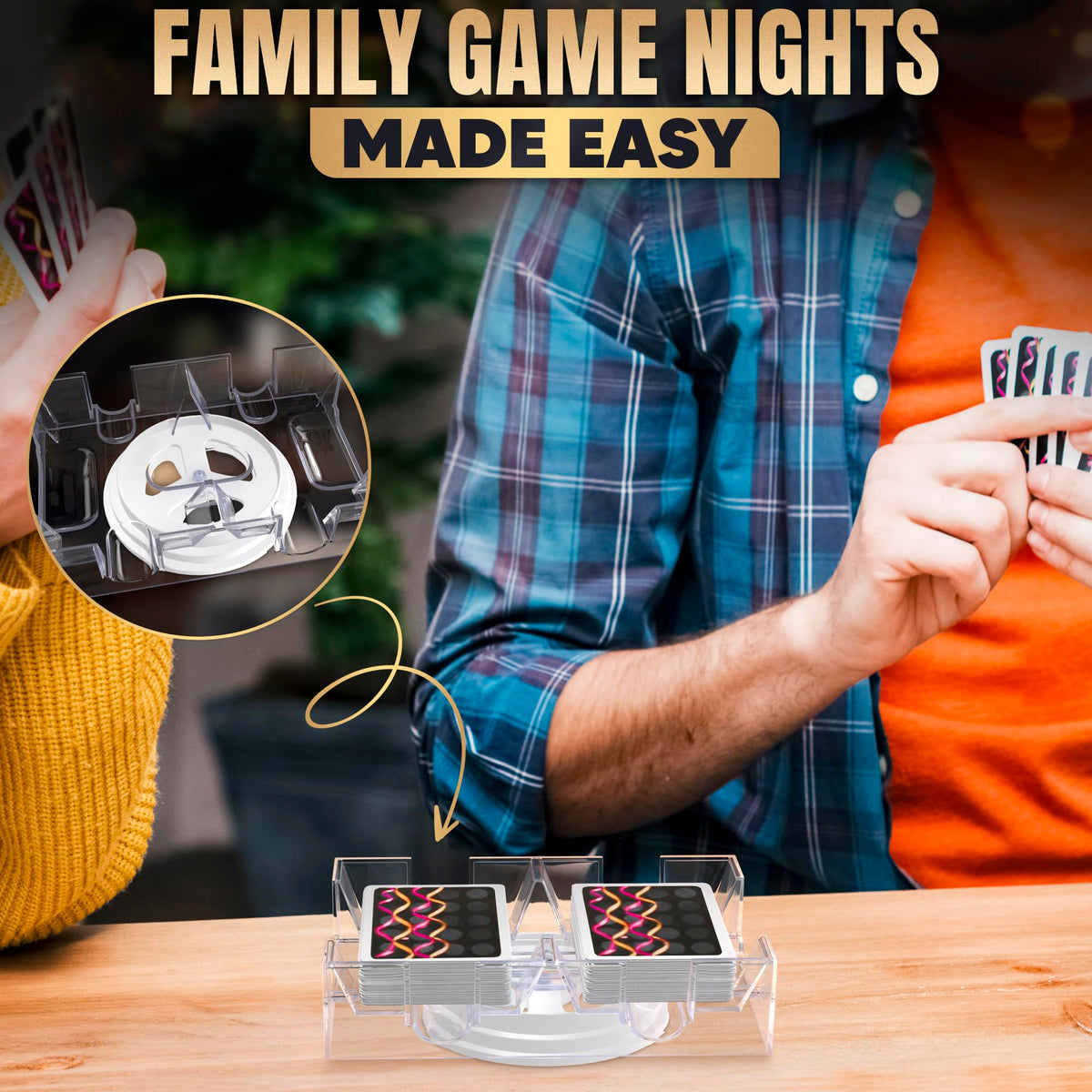 BURIUS Dual-Deck Rotating Card Holder – 360° Acrylic Tray for Canasta, Poker & Bridge