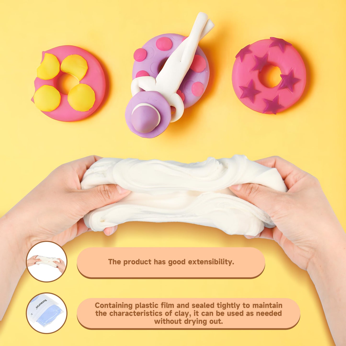 Busaurus Air Dry Foam Clay Peach – Easy Modeling for Kids 3+ with Refill Packs