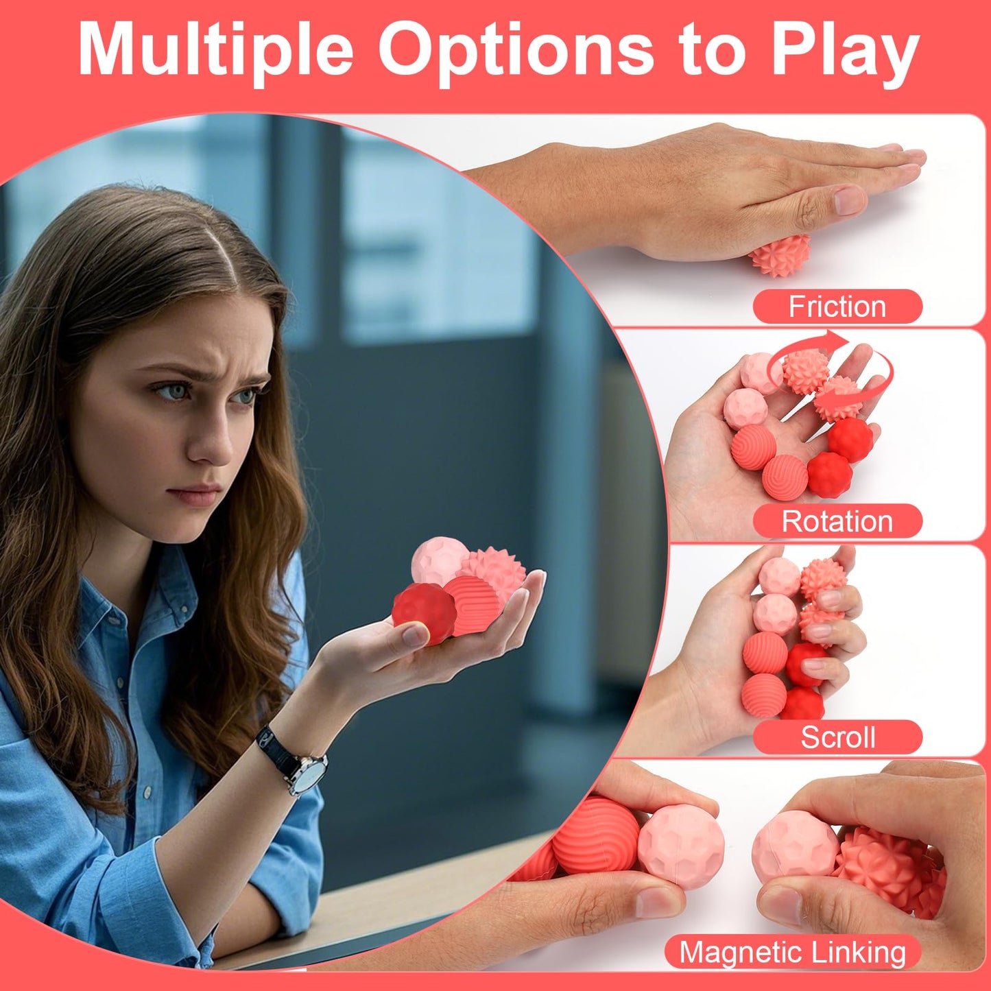 BUSOHA Silicone Fidget Balls - 4 Pack | Quiet Textured Stress Relief for Adults & Teens