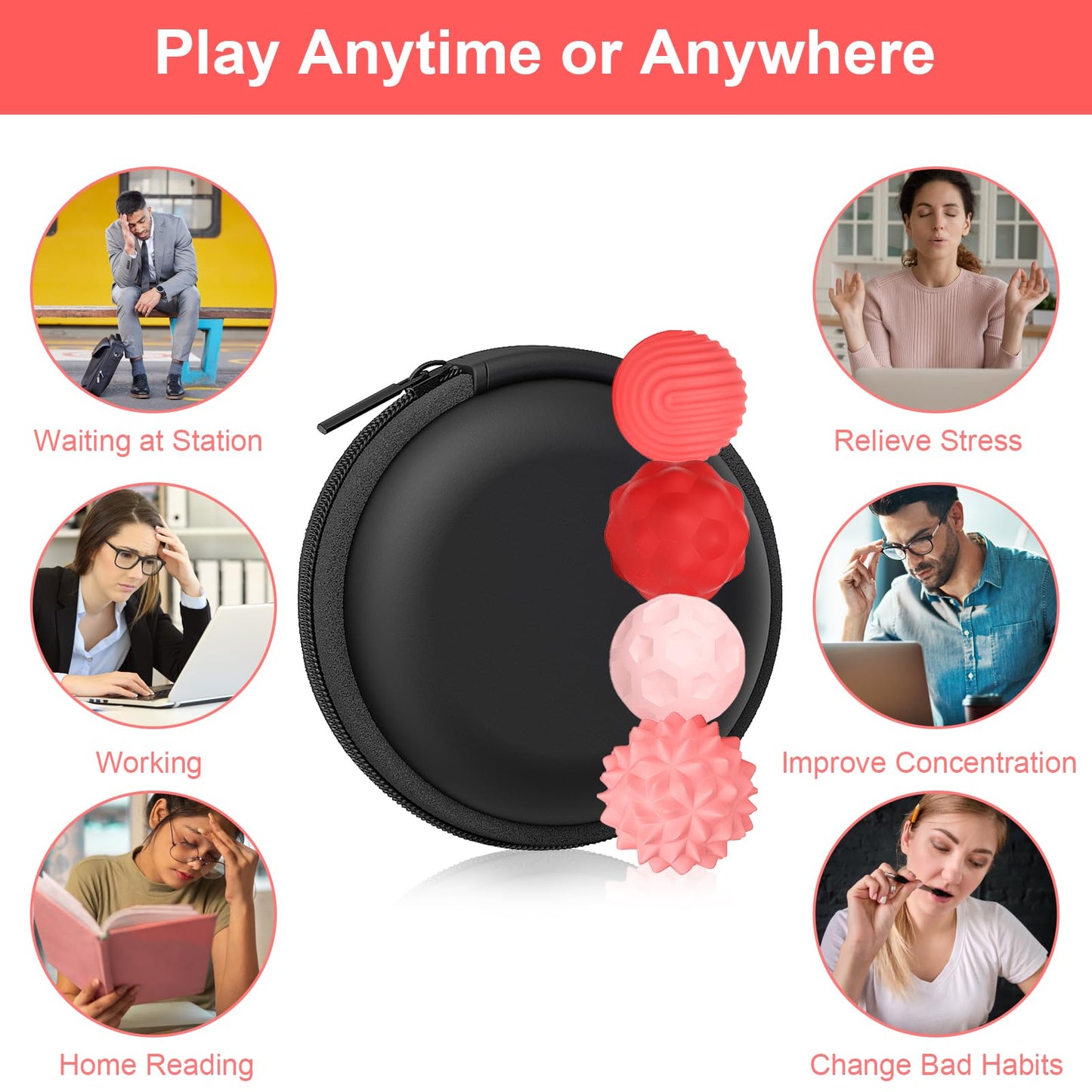 BUSOHA Silicone Fidget Balls - 4 Pack | Quiet Textured Stress Relief for Adults & Teens