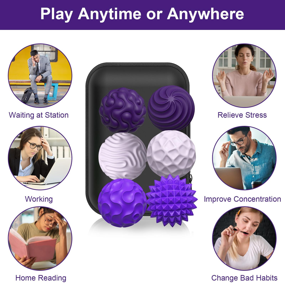 BUSOHA Silicone Fidget Balls – 6 Pack Quiet Stress Relief Toys for Adults, Sensory Travel Companions