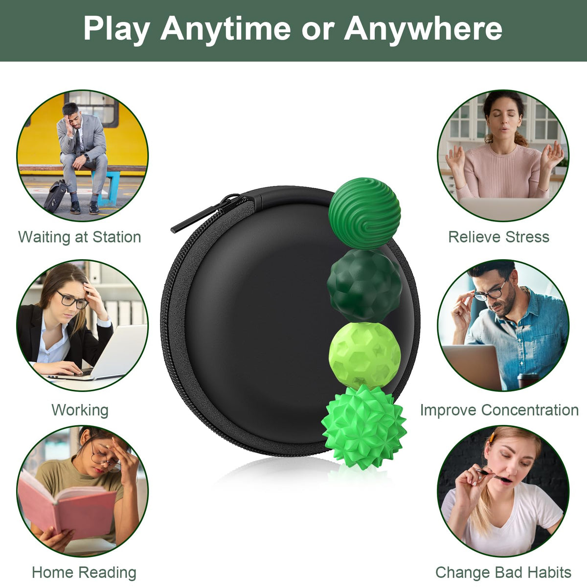 BUSOHA Silicone Fidget Balls – 4 Pack for Calming Stress Relief, Focus & Travel (Green)