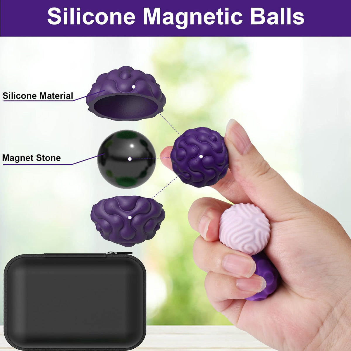 BUSOHA Silicone Fidget Balls – 6 Pack Quiet Stress Relief Toys for Adults, Sensory Travel Companions
