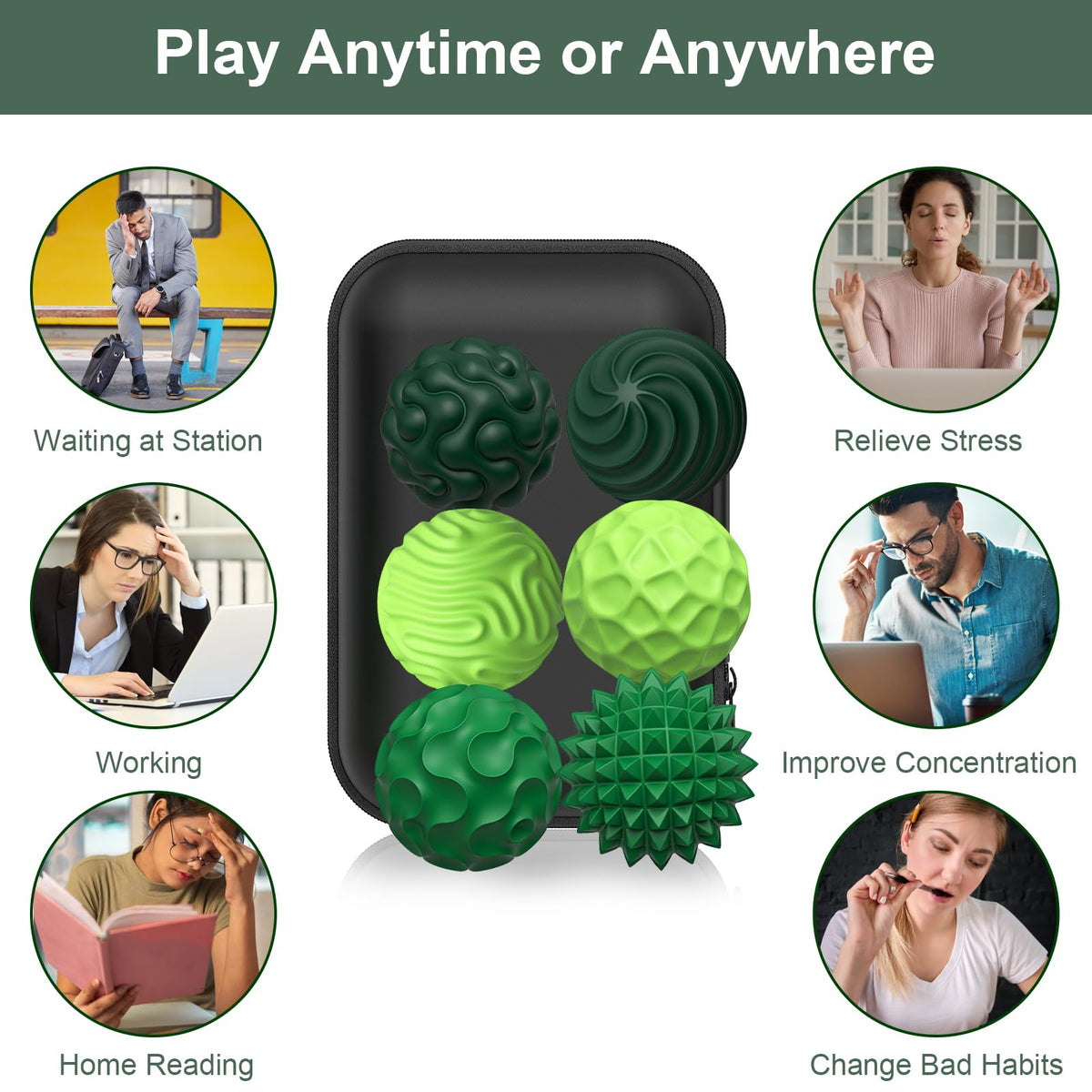 BUSOHA Silicone Fidget Balls – 6 Pack Quiet, Textured Stress Relief Toys for Adults