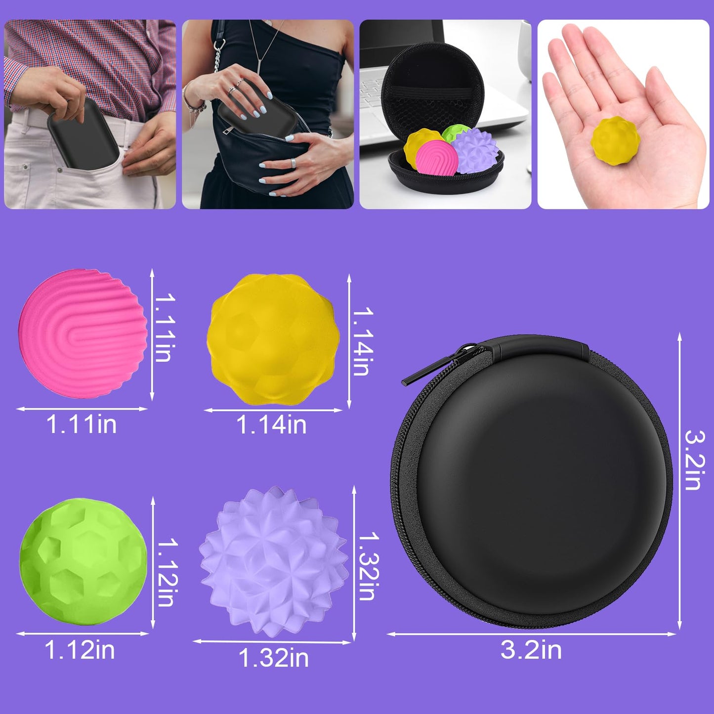 BUSOHA Silicone Fidget Balls – 4 Pack | Quiet, Textured Stress Toys for Focus