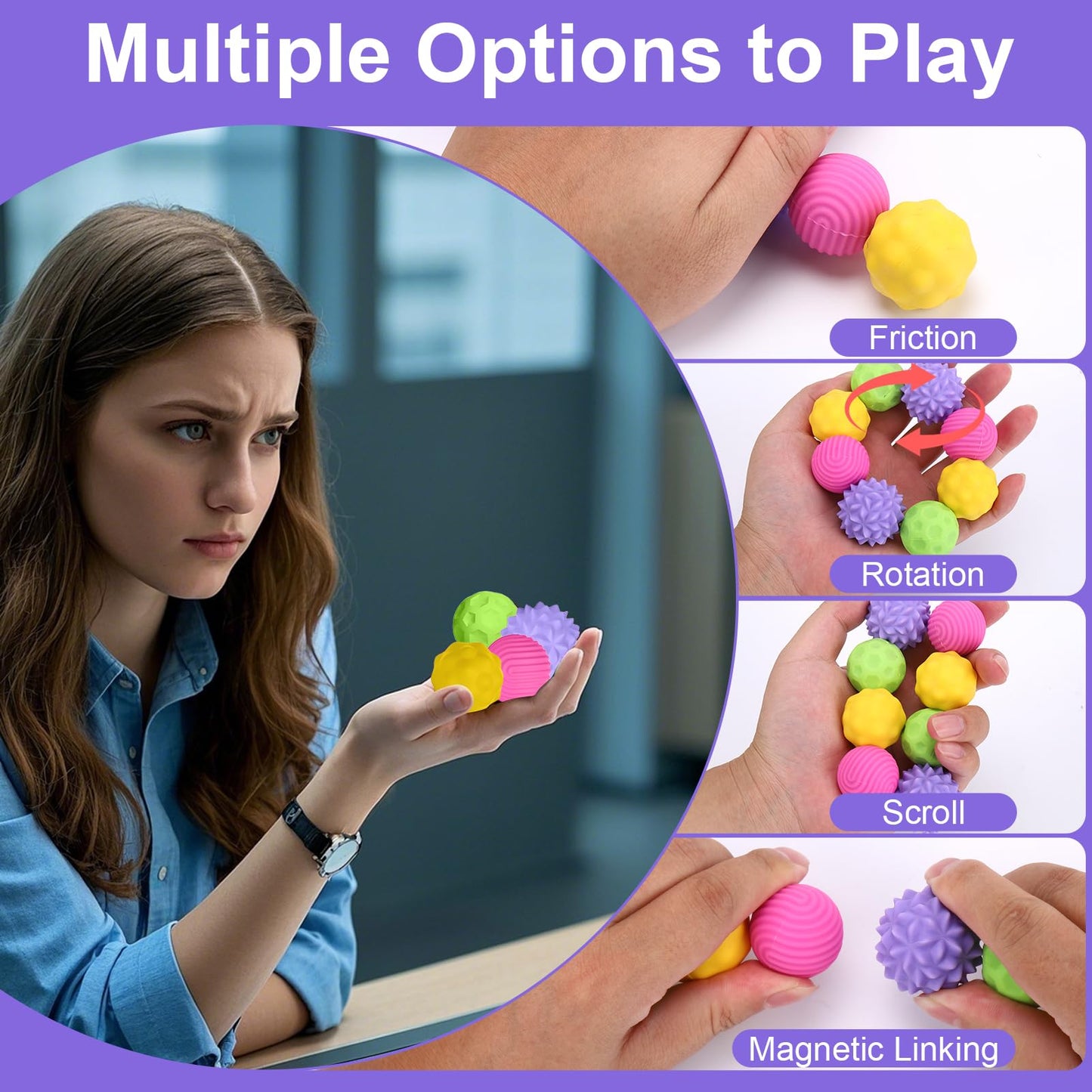 BUSOHA Silicone Fidget Balls – 4 Pack | Quiet, Textured Stress Toys for Focus