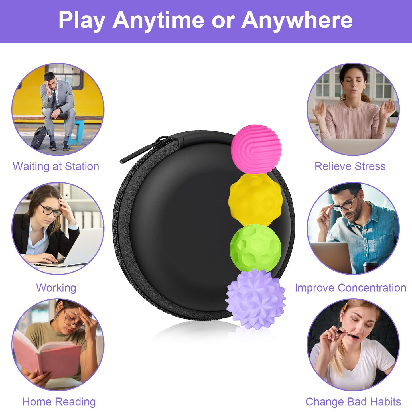 BUSOHA Silicone Fidget Balls – 4 Pack | Quiet, Textured Stress Toys for Focus