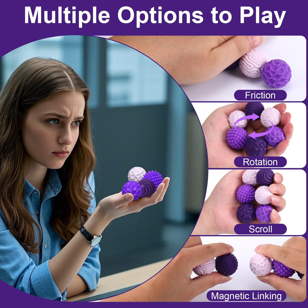 BUSOHA Silicone Fidget Balls – 6 Pack Quiet Stress Relief Toys for Adults, Sensory Travel Companions