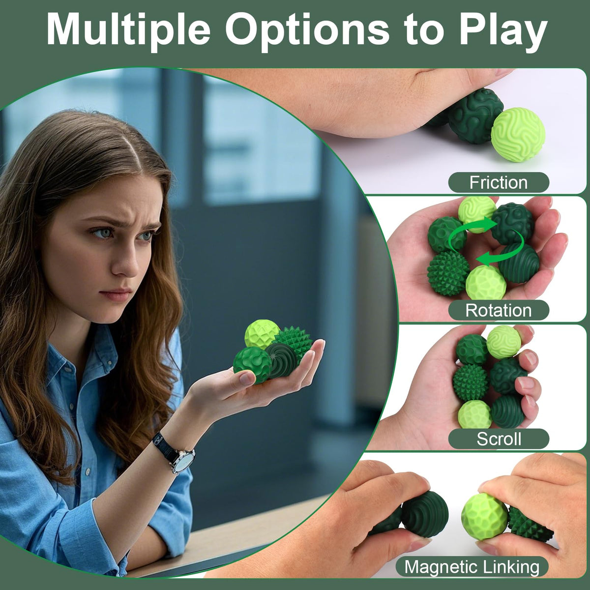 BUSOHA Silicone Fidget Balls – 6 Pack Quiet, Textured Stress Relief Toys for Adults