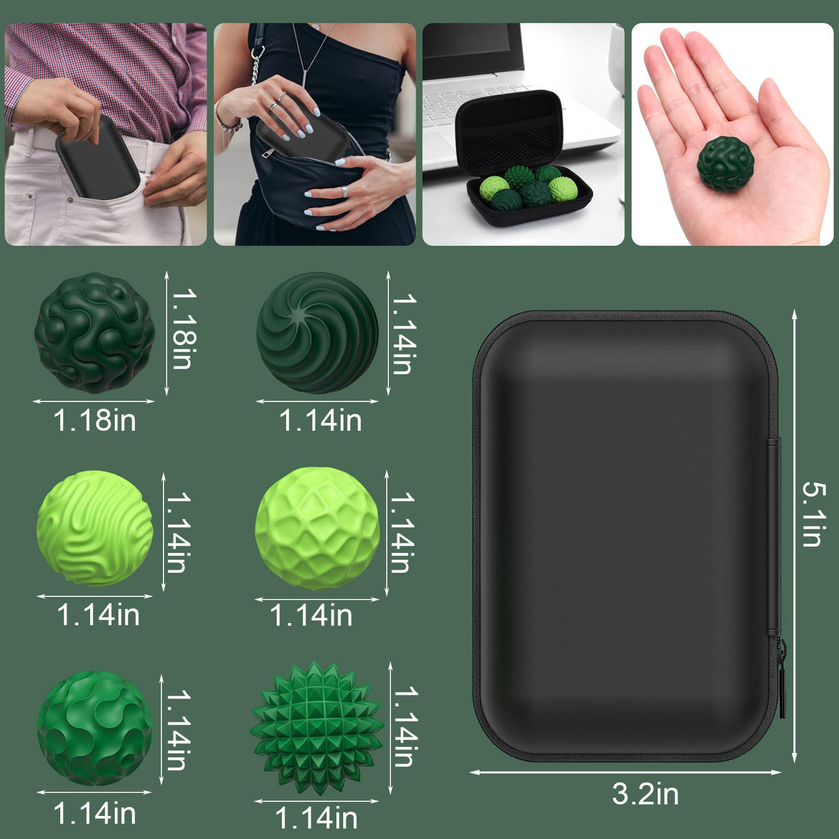 BUSOHA Silicone Fidget Balls – 6 Pack Quiet, Textured Stress Relief Toys for Adults