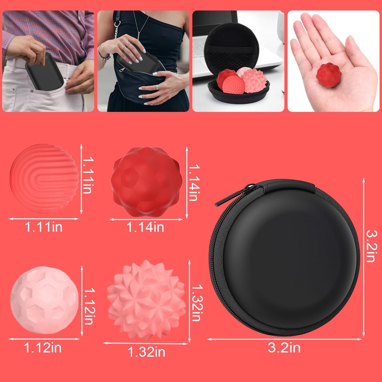 BUSOHA Silicone Fidget Balls - 4 Pack | Quiet Textured Stress Relief for Adults & Teens