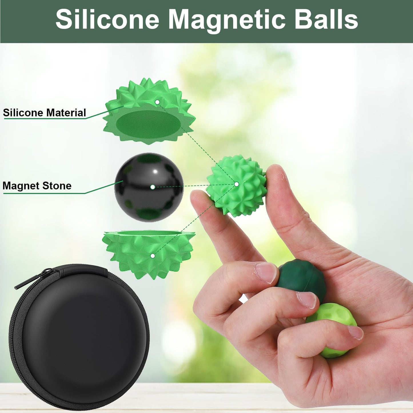 BUSOHA Silicone Fidget Balls – 4 Pack for Calming Stress Relief, Focus & Travel (Green)