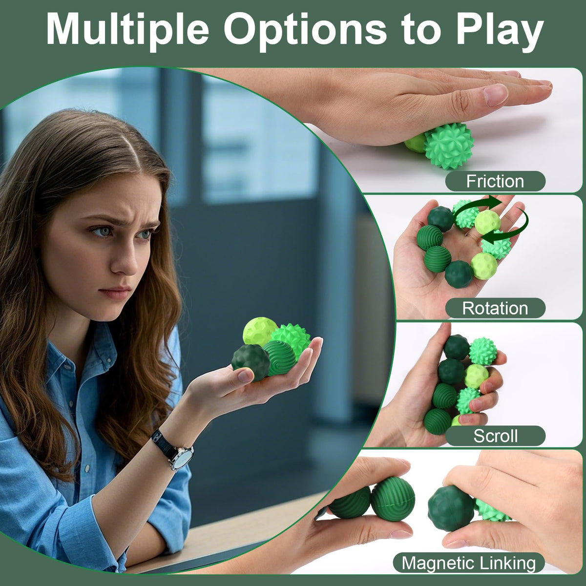 BUSOHA Silicone Fidget Balls – 4 Pack for Calming Stress Relief, Focus & Travel (Green)