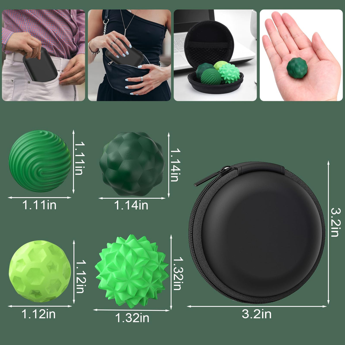 BUSOHA Silicone Fidget Balls – 4 Pack for Calming Stress Relief, Focus & Travel (Green)