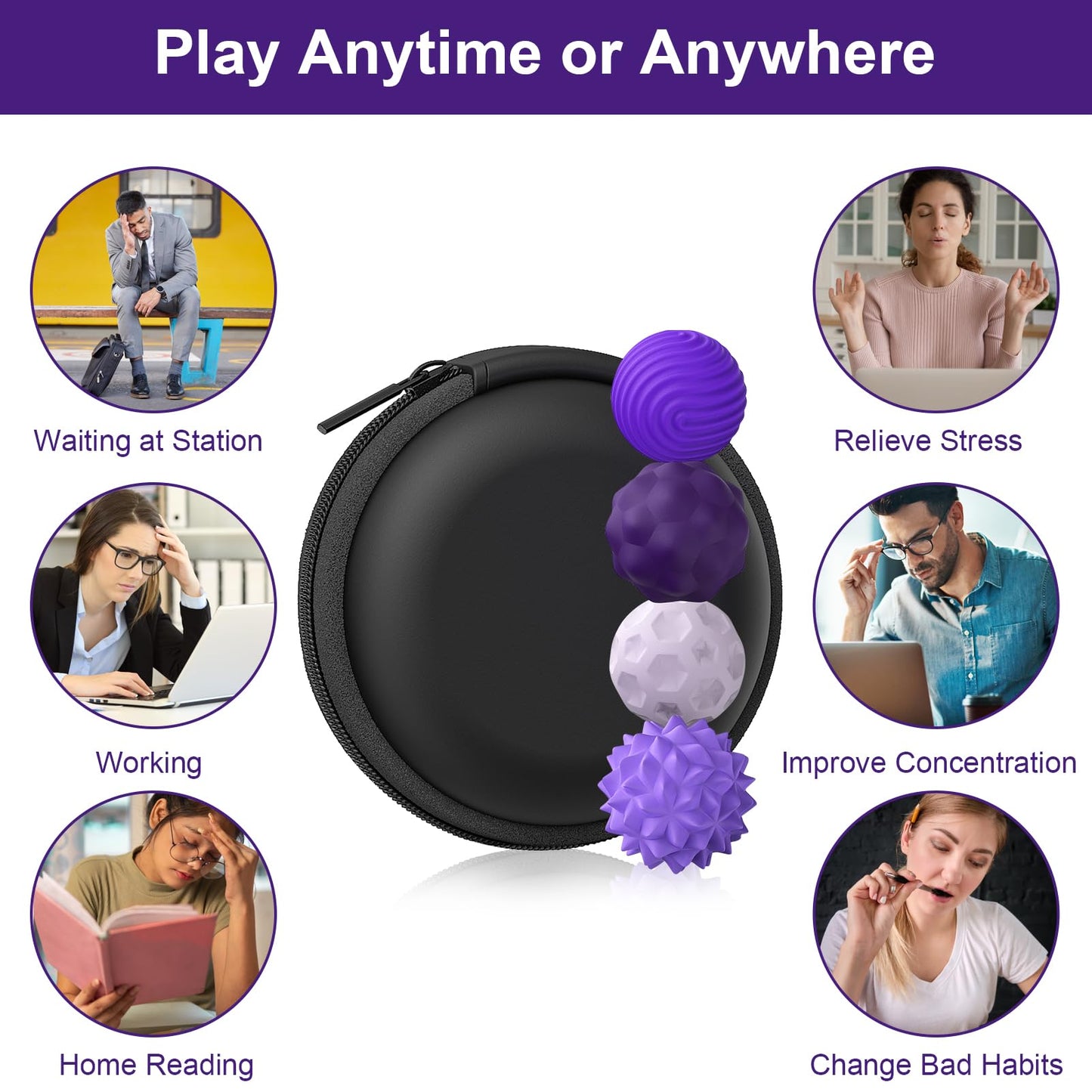 BUSOHA Silicone Fidget Balls – 4 Pack Quiet Sensory Stress Toys for Focus and Calm