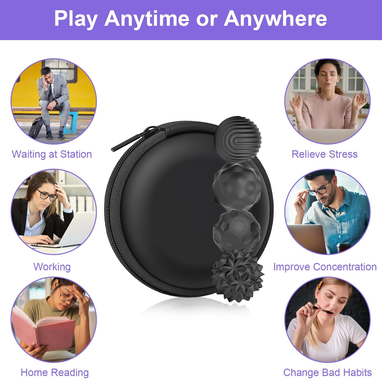 BUSOHA Silicone Fidget Balls – 4 Pack for Focus, Calm & Quiet Relief