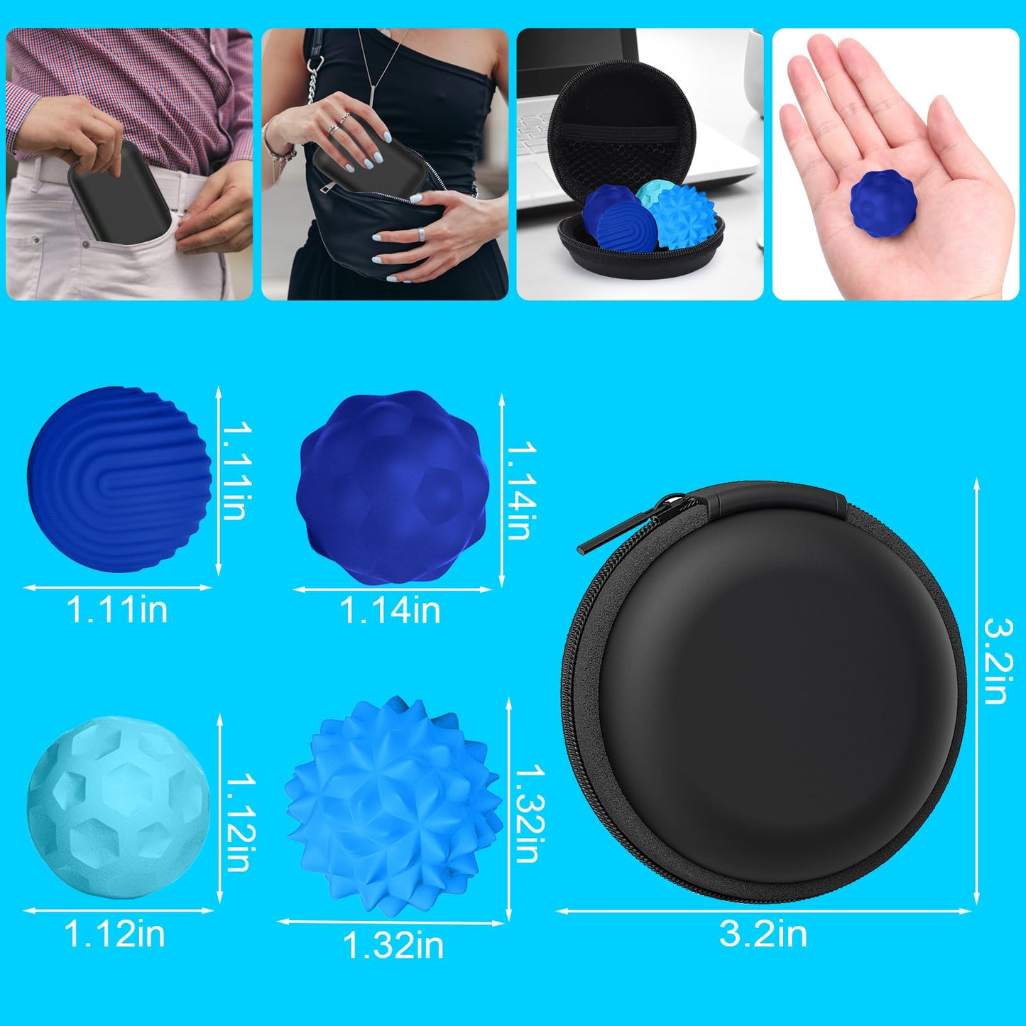 BUSOHA Silicone Fidget Balls – 4 Pack Calm, Focus, and Travel