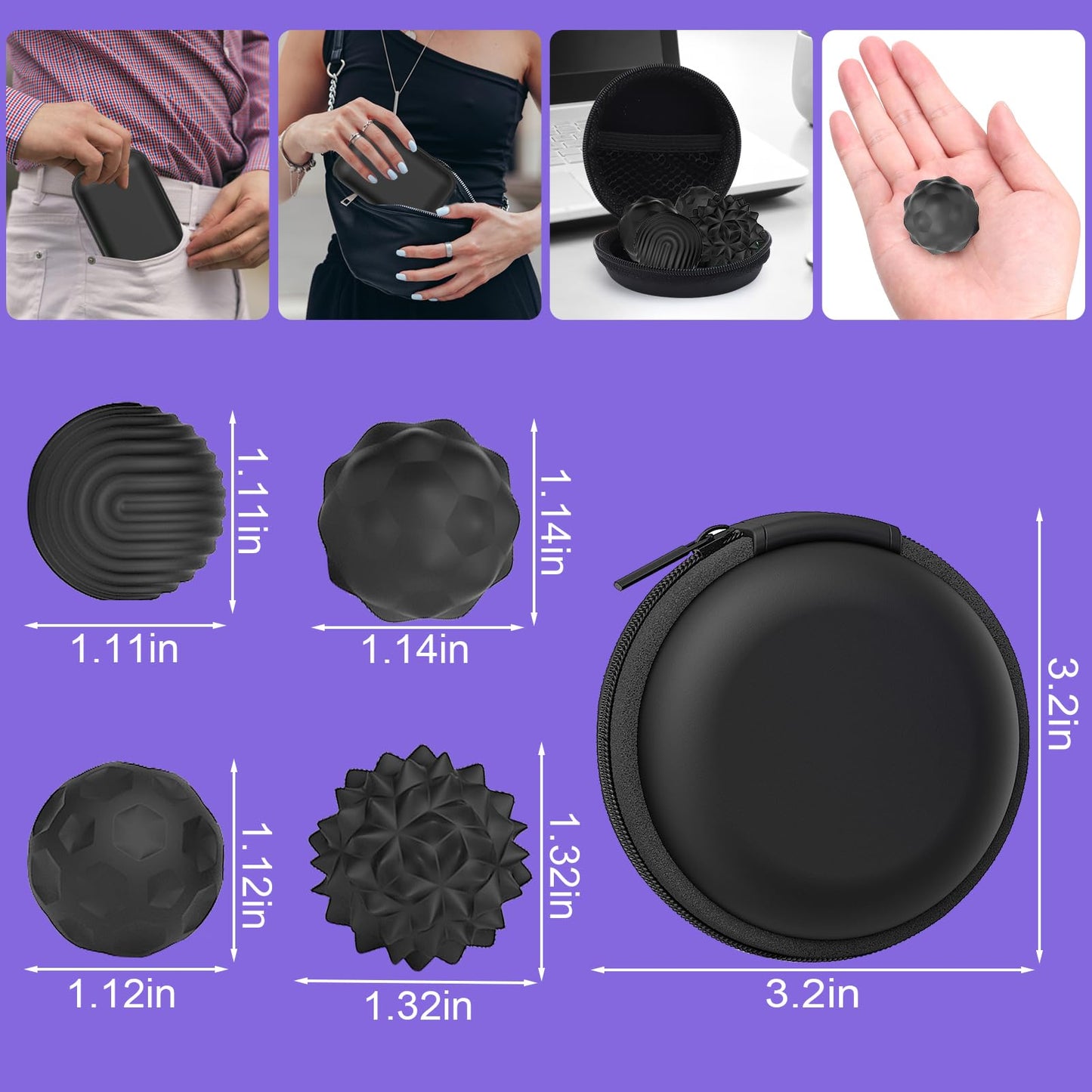 BUSOHA Silicone Fidget Balls – 4 Pack for Focus, Calm & Quiet Relief