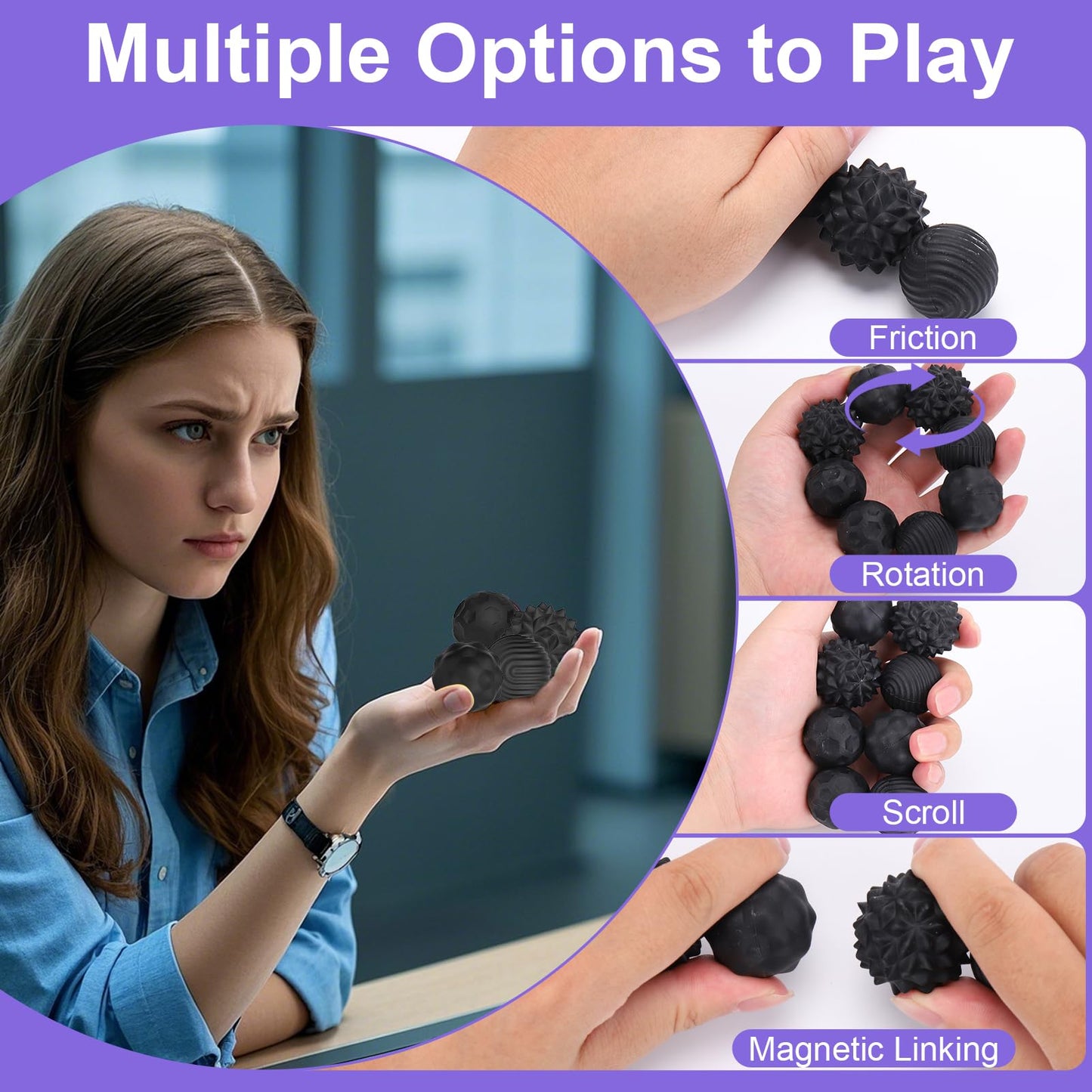 BUSOHA Silicone Fidget Balls – 4 Pack for Focus, Calm & Quiet Relief
