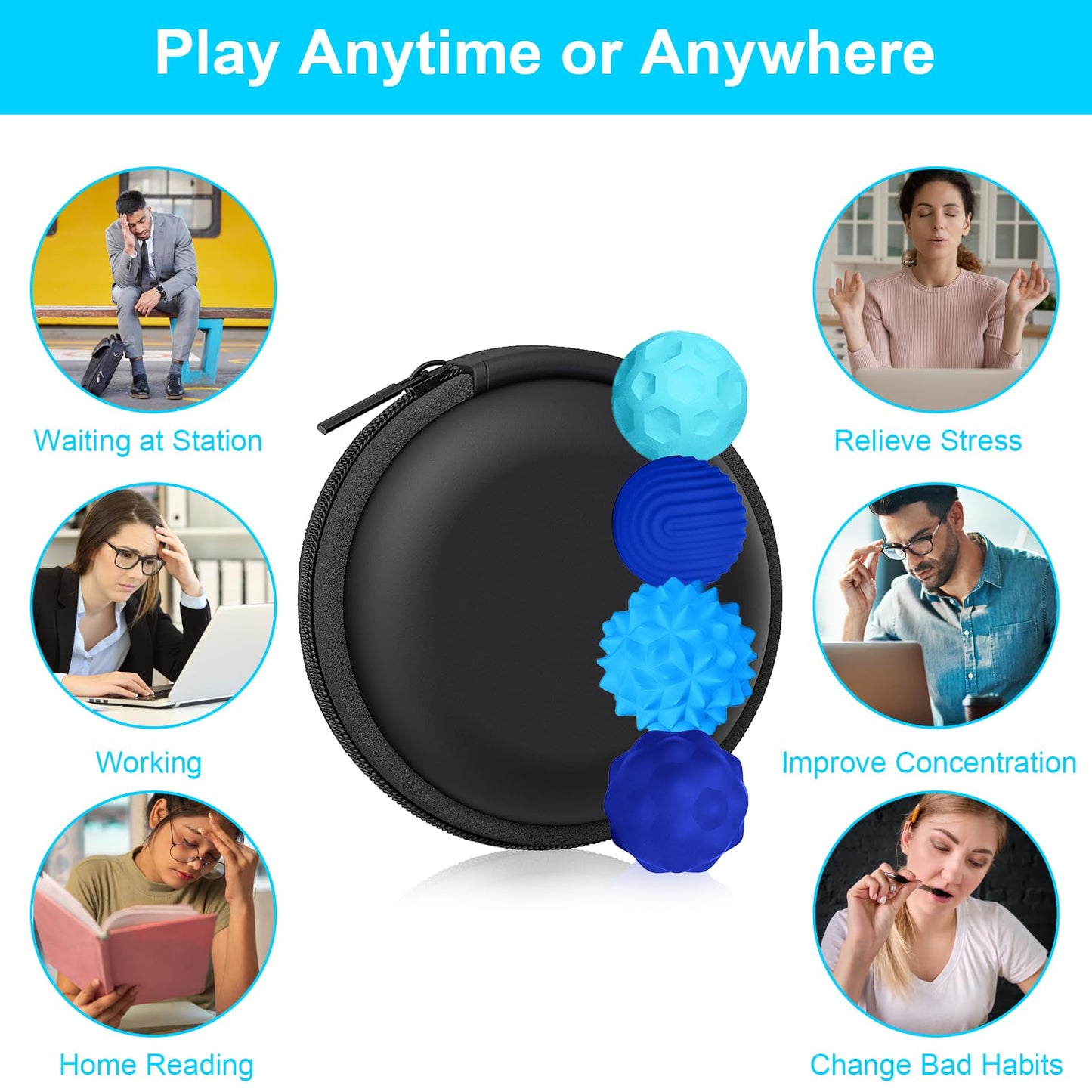 BUSOHA Silicone Fidget Balls – 4 Pack Calm, Focus, and Travel