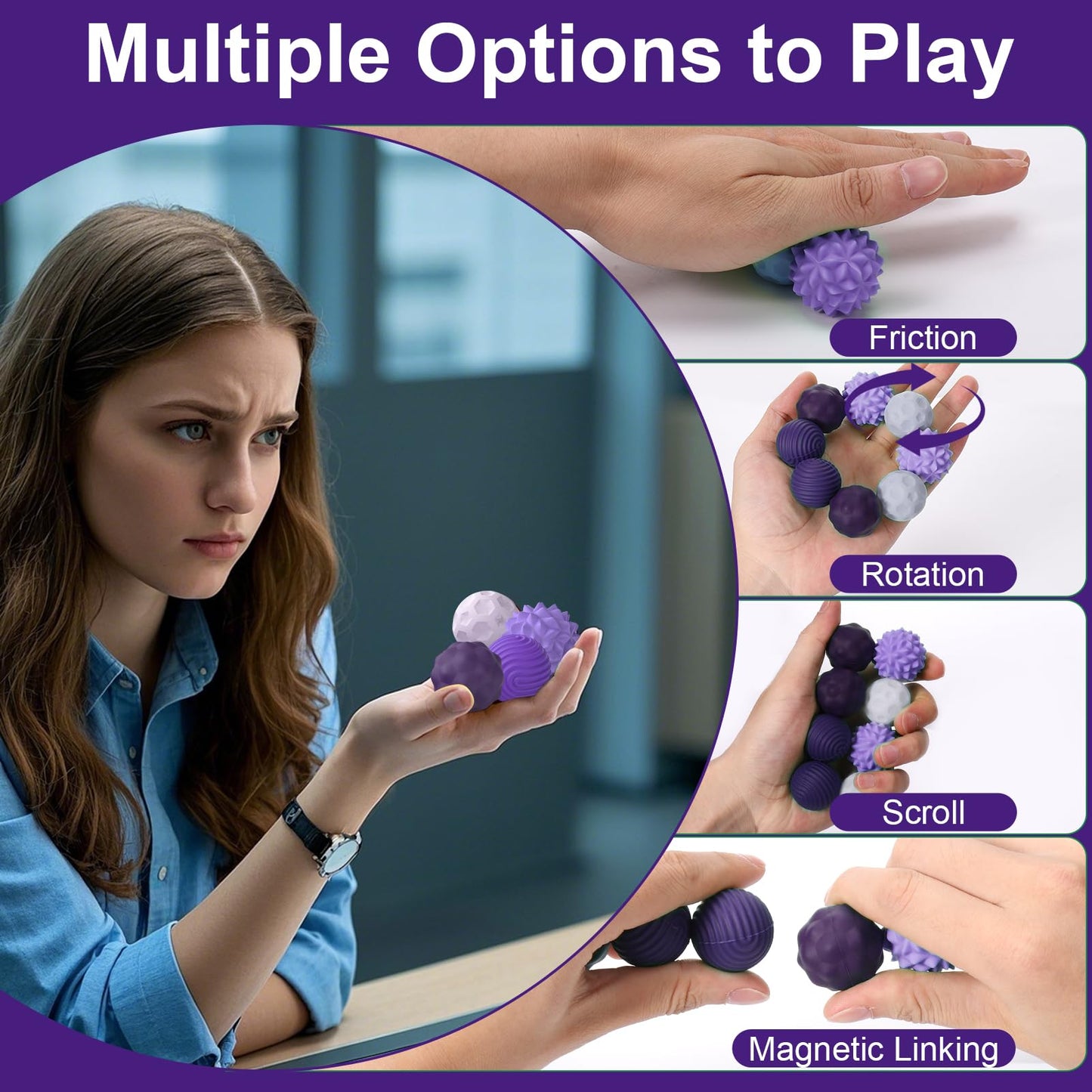BUSOHA Silicone Fidget Balls – 4 Pack Quiet Sensory Stress Toys for Focus and Calm