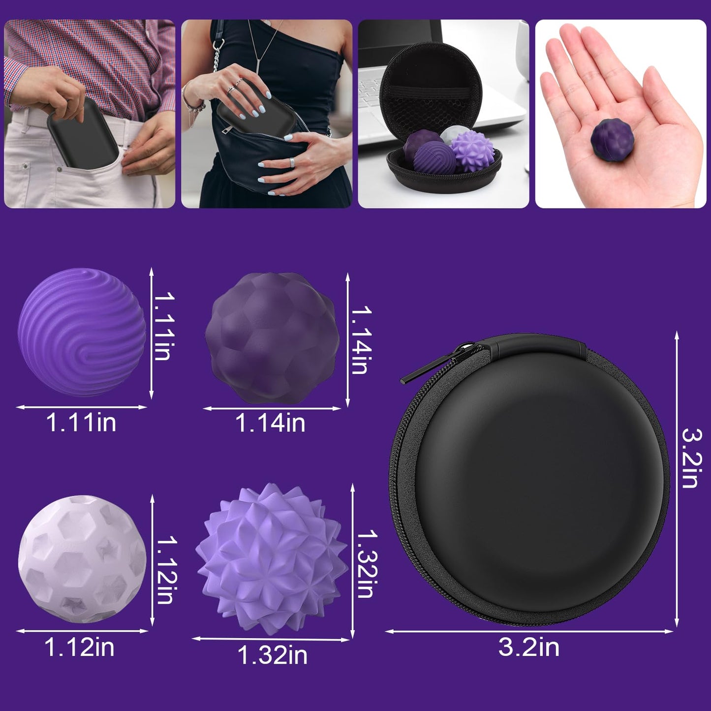 BUSOHA Silicone Fidget Balls – 4 Pack Quiet Sensory Stress Toys for Focus and Calm