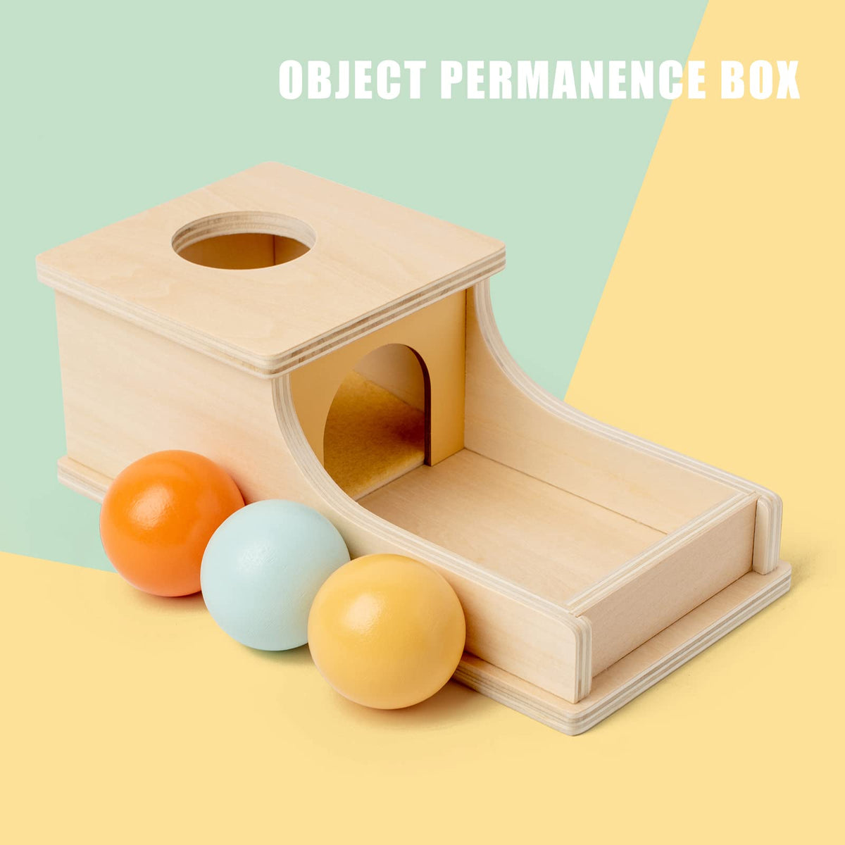 Busy Edition Montessori Object Permanence Box – Soft-Sound Wooden Ball Drop Toy for 6–36 Months