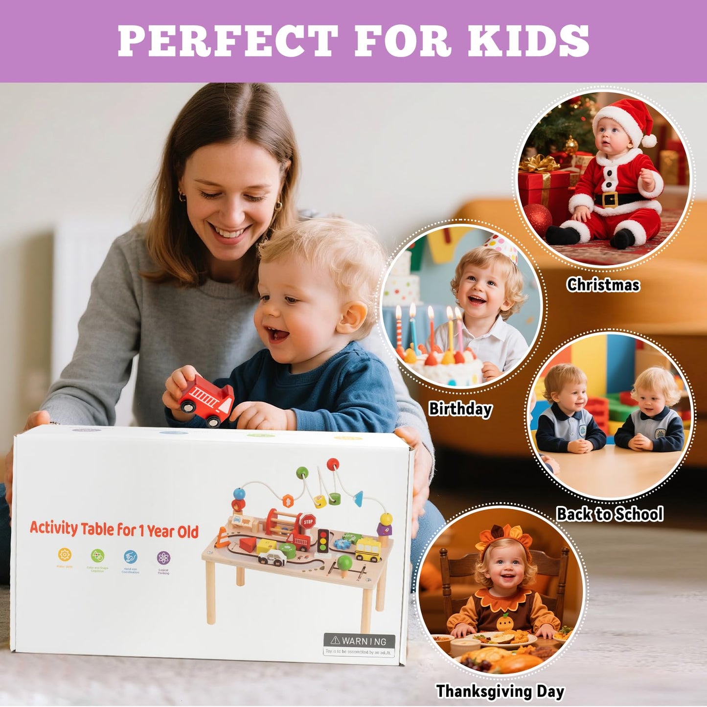Busy edition 8-in-1 Wooden Montessori Activity Table for Toddlers (1-3)