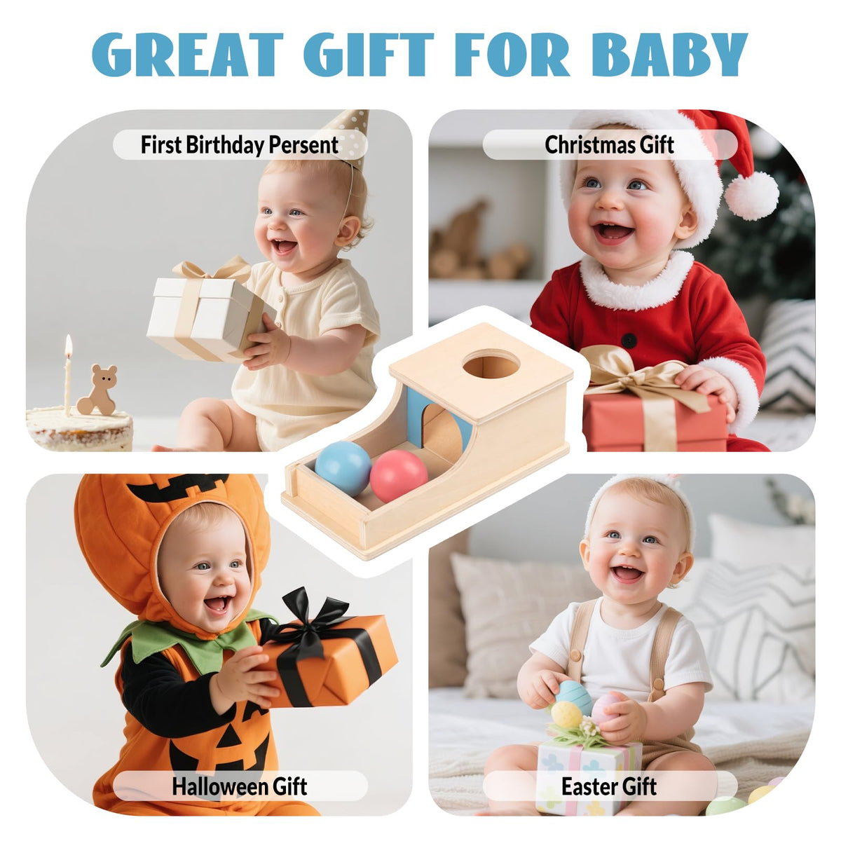 Busy Edition Montessori Toys for Babies 6-12 Months | Wooden Object Permanence Box