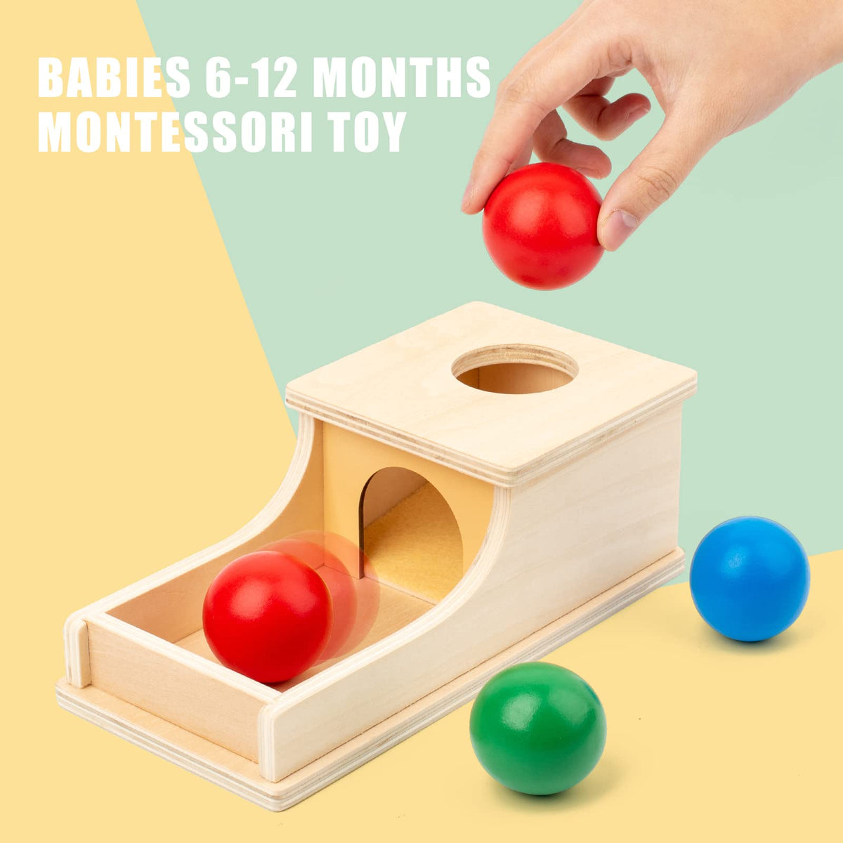 Busy Edition Montessori Object Permanence Box – Wooden Ball Drop Toy for Babies 6-12 Months