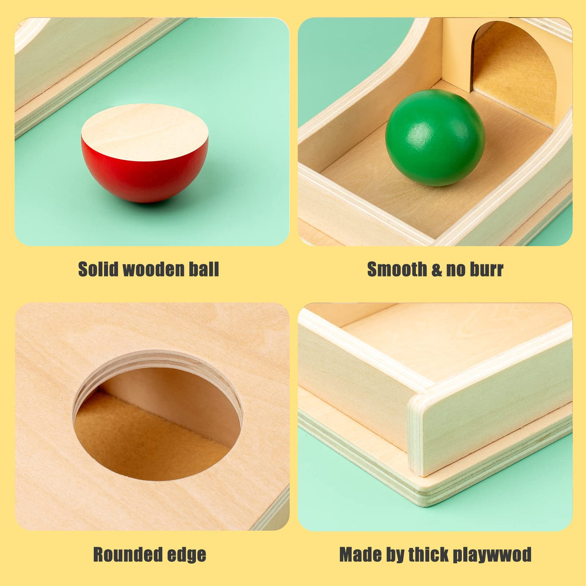 Busy Edition Montessori Object Permanence Box – Wooden Ball Drop Toy for Babies 6-12 Months