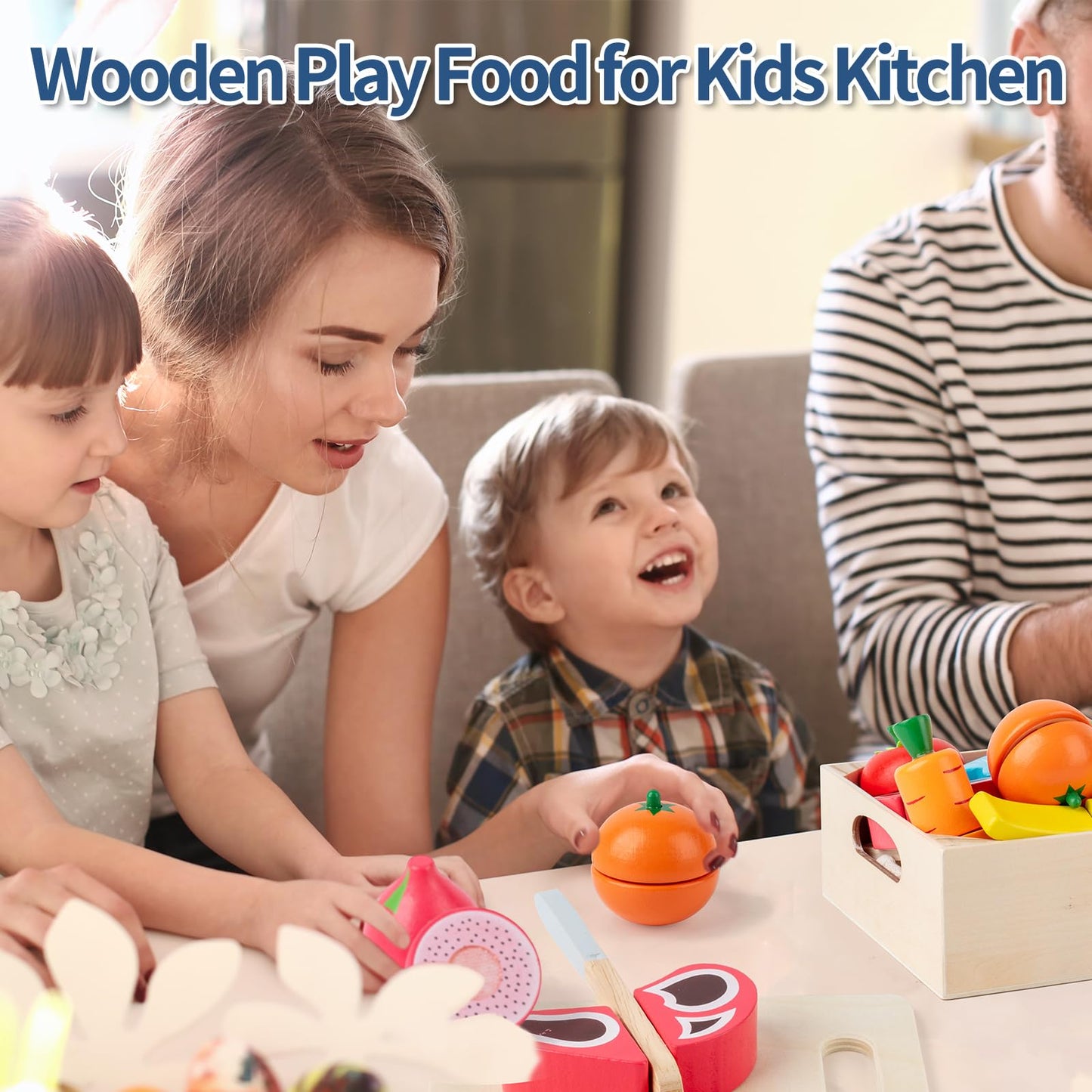 Busy Edition 32 Pcs Wooden Play Food Set – Montessori Pretend Play Kitchen Toys for Toddlers