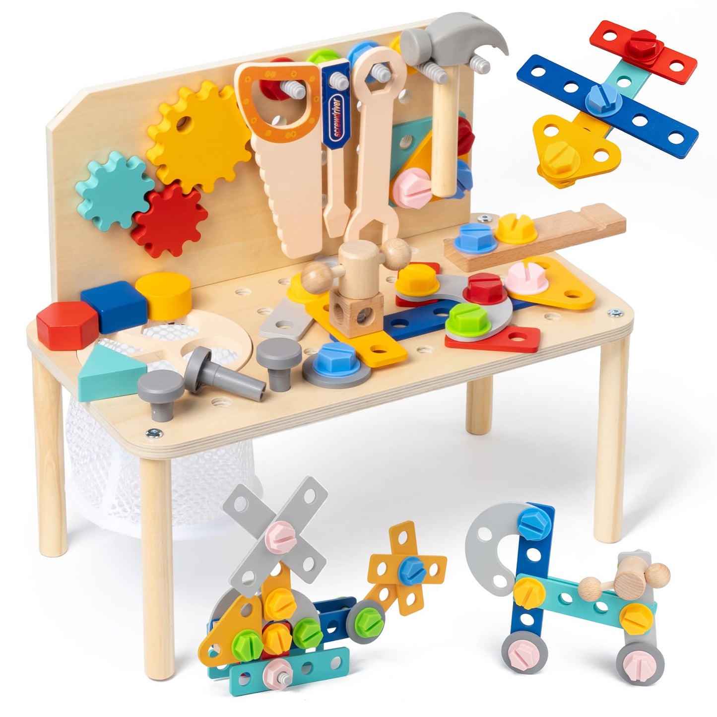 Busy Edition Kids Tool Set for Toddlers – 69 Pcs STEM Montessori Wood Bench