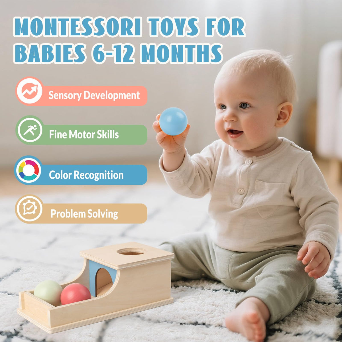 Busy Edition Montessori Toys for Babies 6-12 Months | Wooden Object Permanence Box