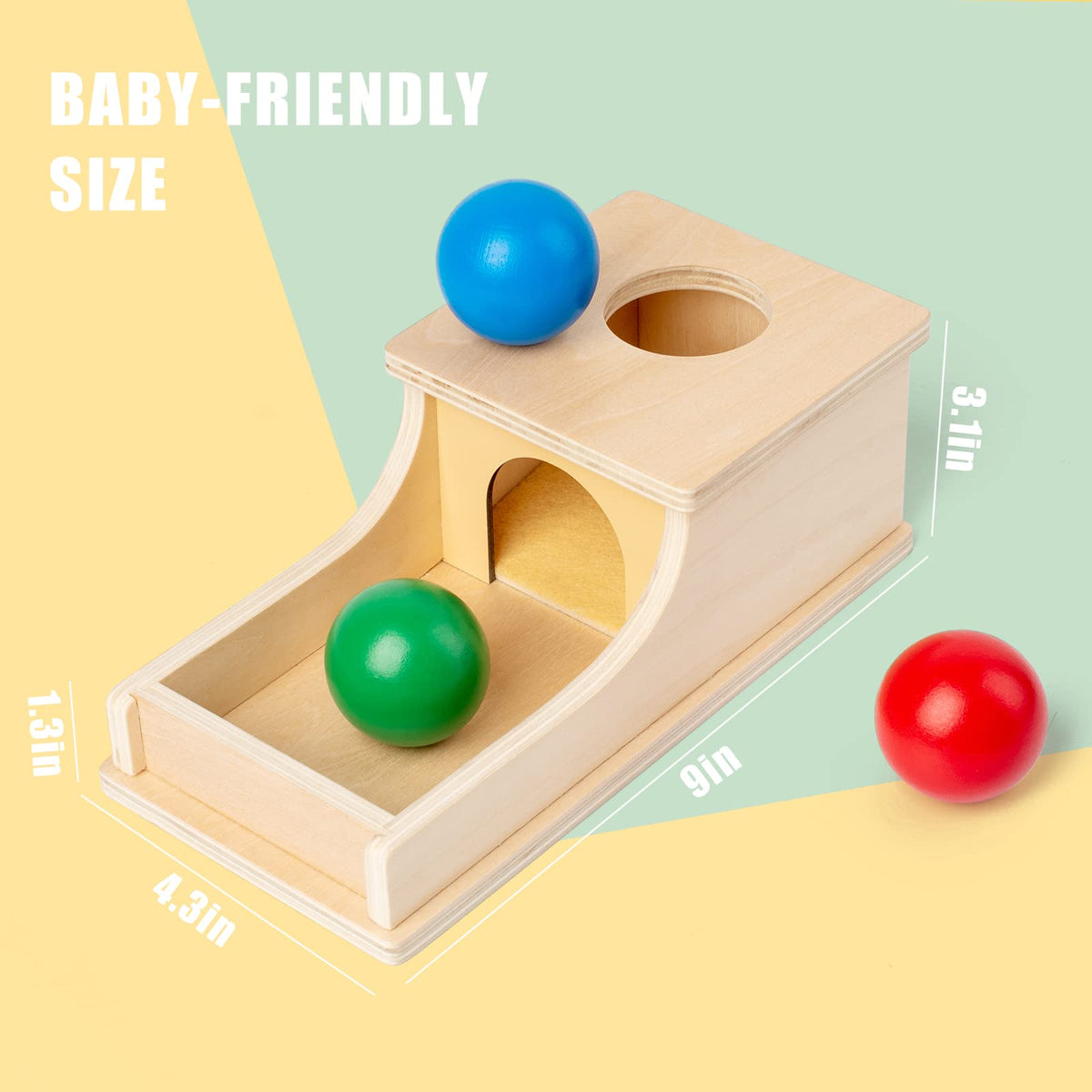 Busy Edition Montessori Object Permanence Box – Wooden Ball Drop Toy for Babies 6-12 Months