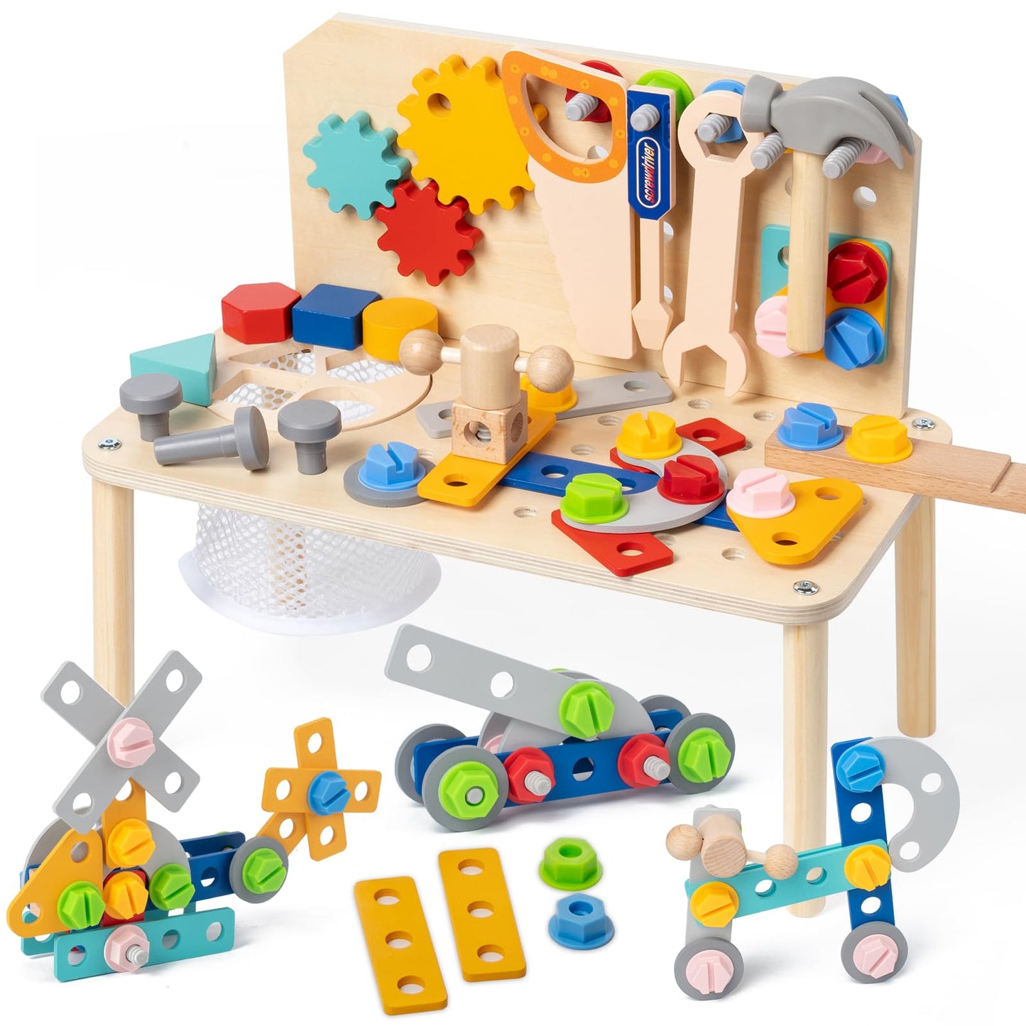 Busy Edition Kids Tool Set for Toddlers – 69 Pcs STEM Montessori Wood Bench
