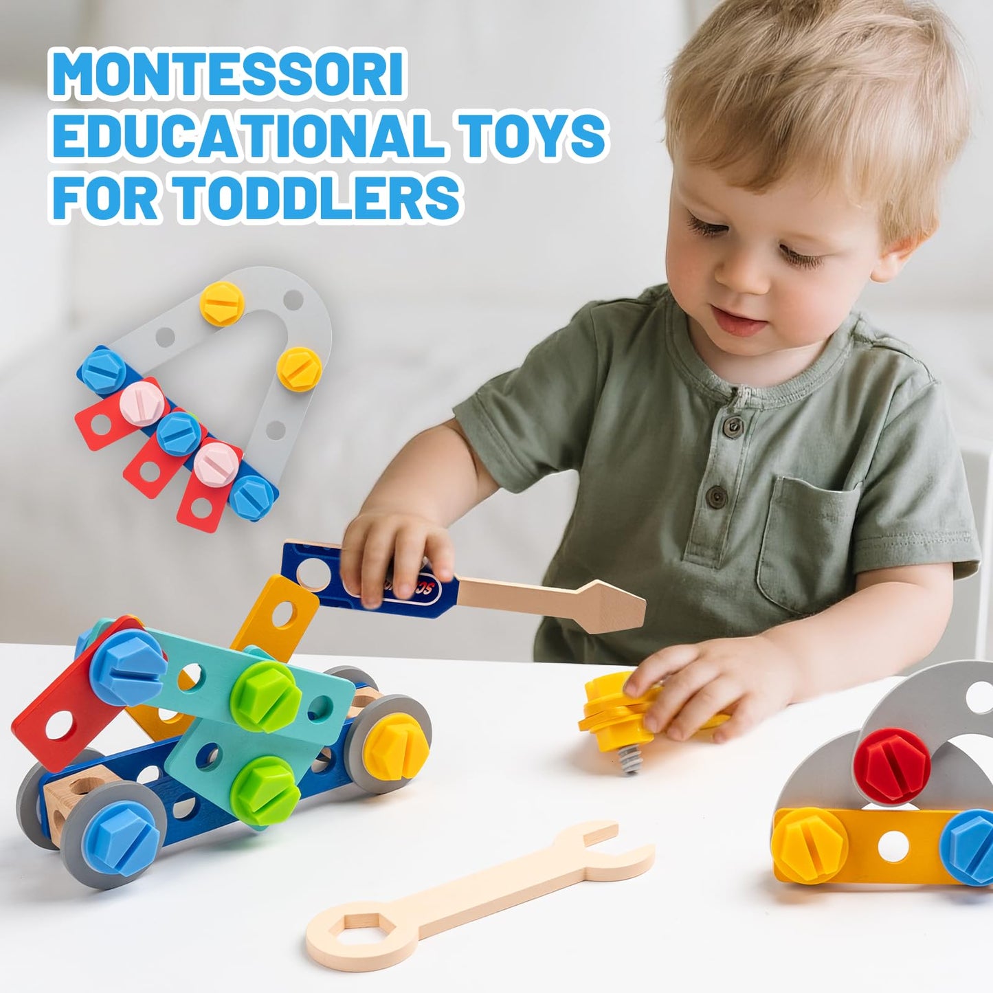 Busy Edition Kids Tool Set for Toddlers – 69 Pcs STEM Montessori Wood Bench