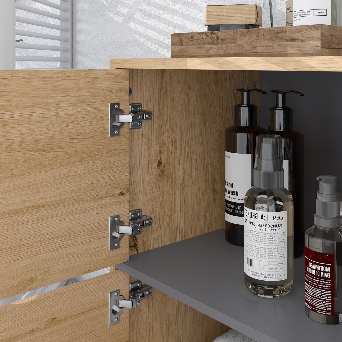 HOMCOM Bathroom Storage Cabinet with Open Compartments and Double Doors