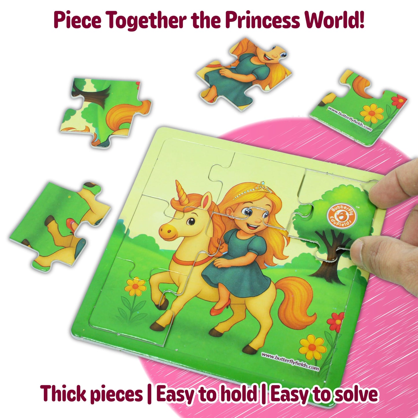 Butterfly EduFields 4-in-1 Puzzles – Princess, Unicorn, Mermaid & Fairy for Girls 3-5 | Toddler Jigsaw Set
