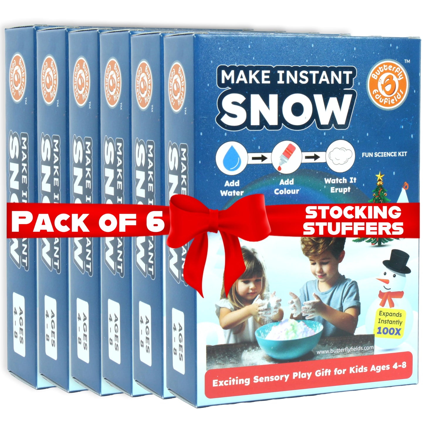 Butterfly EduFields Snow Magic Science Kit (Pack of 6) – Colorful Instant Snow for Kids 4–8, Safe, Reusable