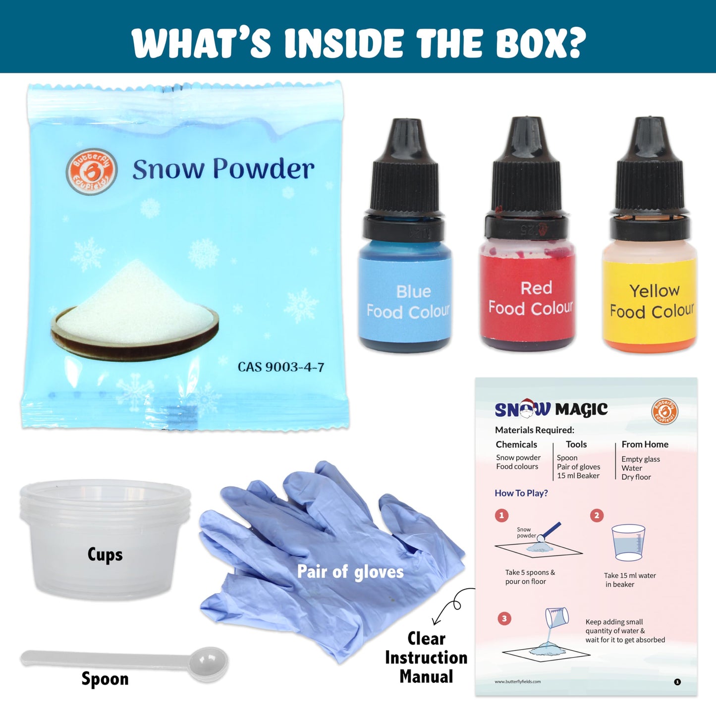 Butterfly EduFields Snow Magic Science Kit (Pack of 6) – Colorful Instant Snow for Kids 4–8, Safe, Reusable
