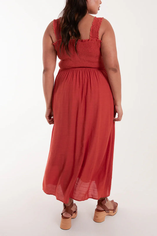 Curve Shirred Bust Button Down Maxi Dress