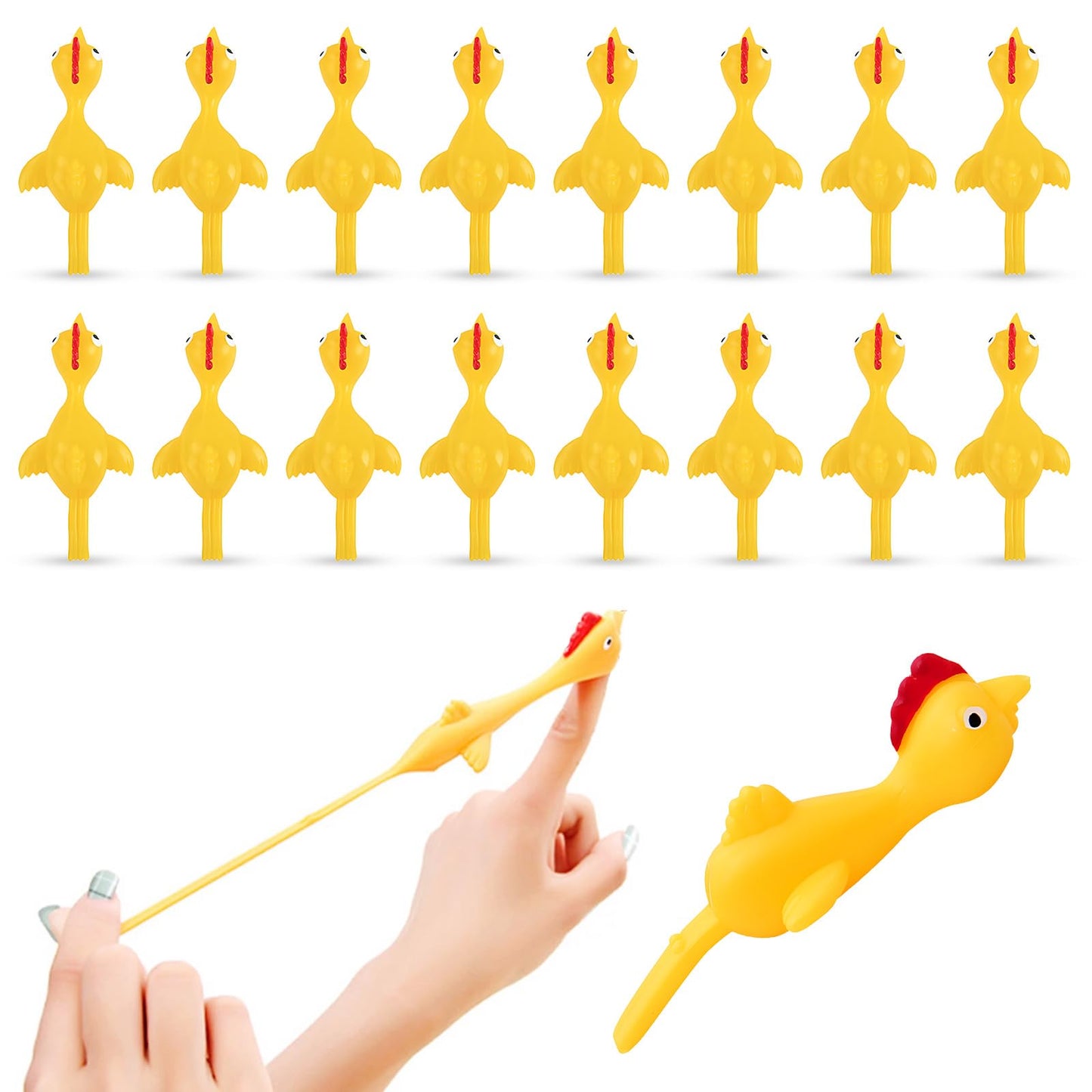 BUVUDI 16 Pieces Rubber Chicken Slingshot Set – Flying Chicken Toys for Parties & Gifts