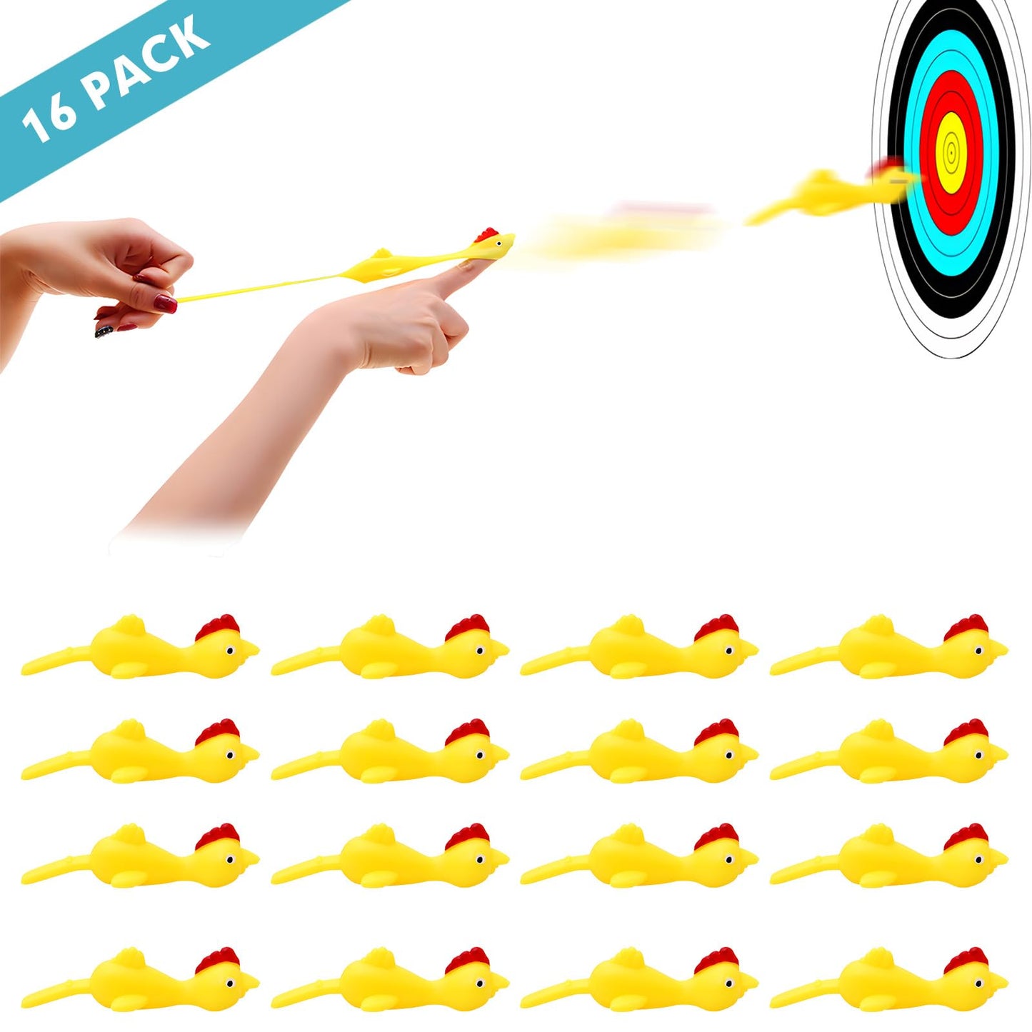 BUVUDI 16 Pieces Rubber Chicken Slingshot Set – Flying Chicken Toys for Parties & Gifts