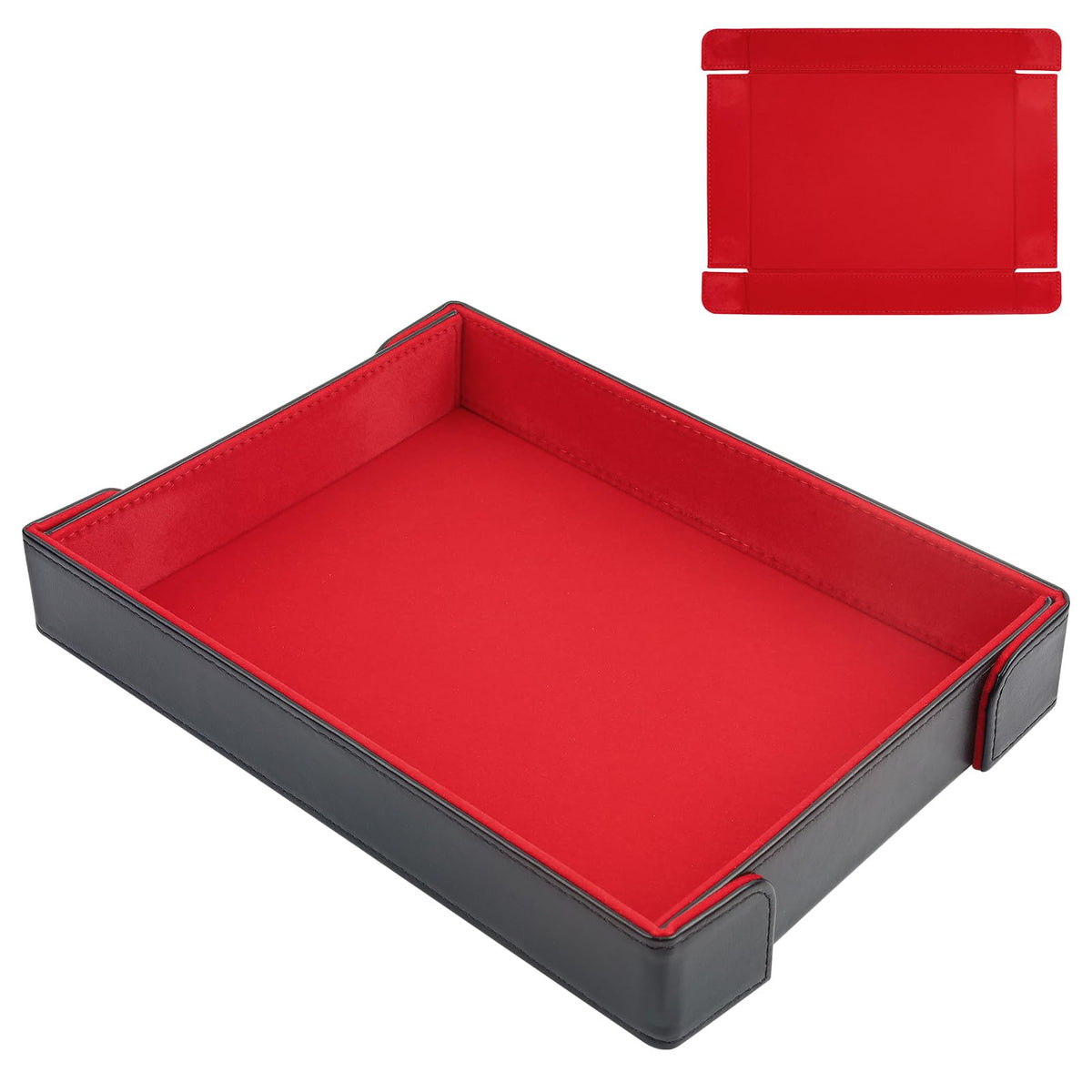 Buweeo PU Leather Magnetic Folding Dice Tray with Red Felt Lining – Portable RPG Dice Rolling Mat