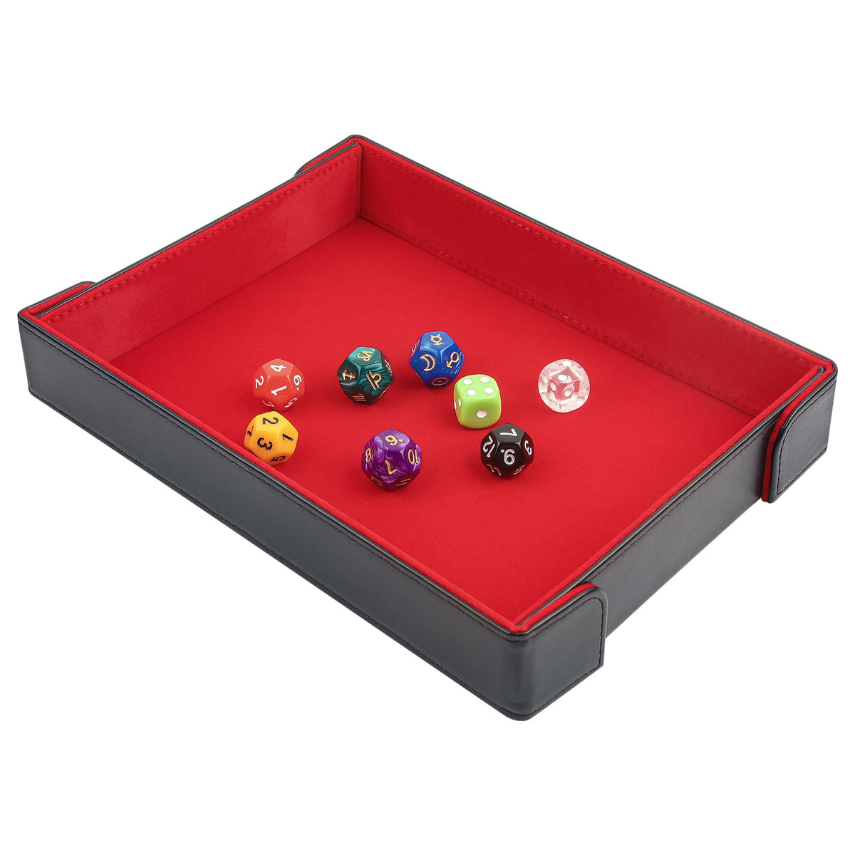 Buweeo PU Leather Magnetic Folding Dice Tray with Red Felt Lining – Portable RPG Dice Rolling Mat