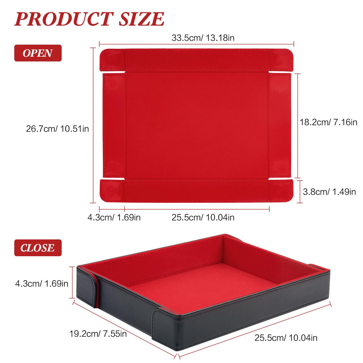 Buweeo PU Leather Magnetic Folding Dice Tray with Red Felt Lining – Portable RPG Dice Rolling Mat