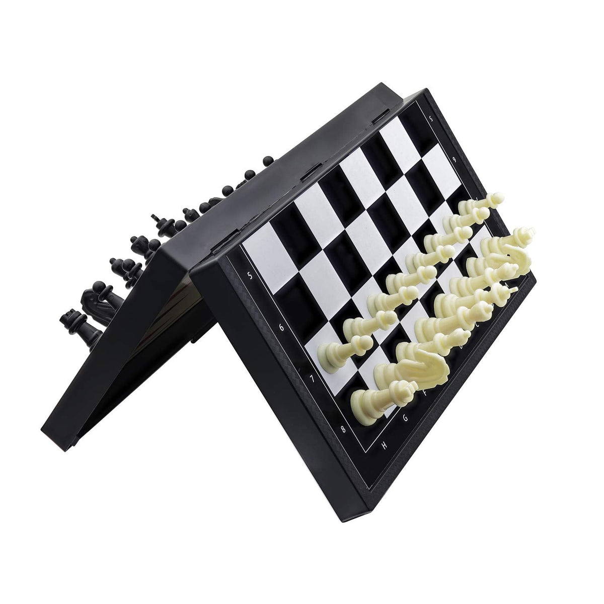 BUYESS 5-in-1 Magnetic Travel Board Game Set – Chess, Checkers, Dominoes, Backgammon & Cards