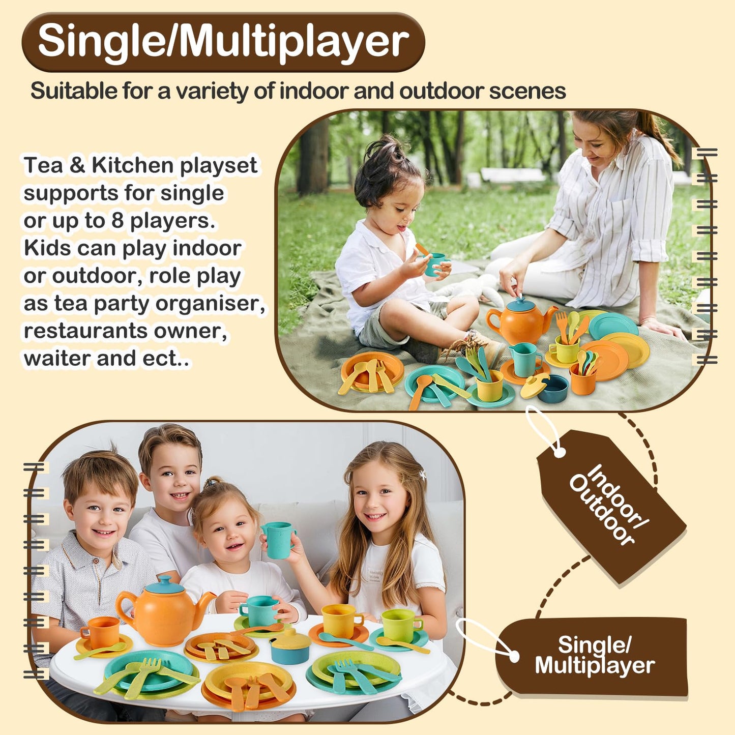 Buyger Kids Kitchen Accessories and Tea Set for Toddlers (Ages 3-5) – Pretend Play Dinnerware & Utensils