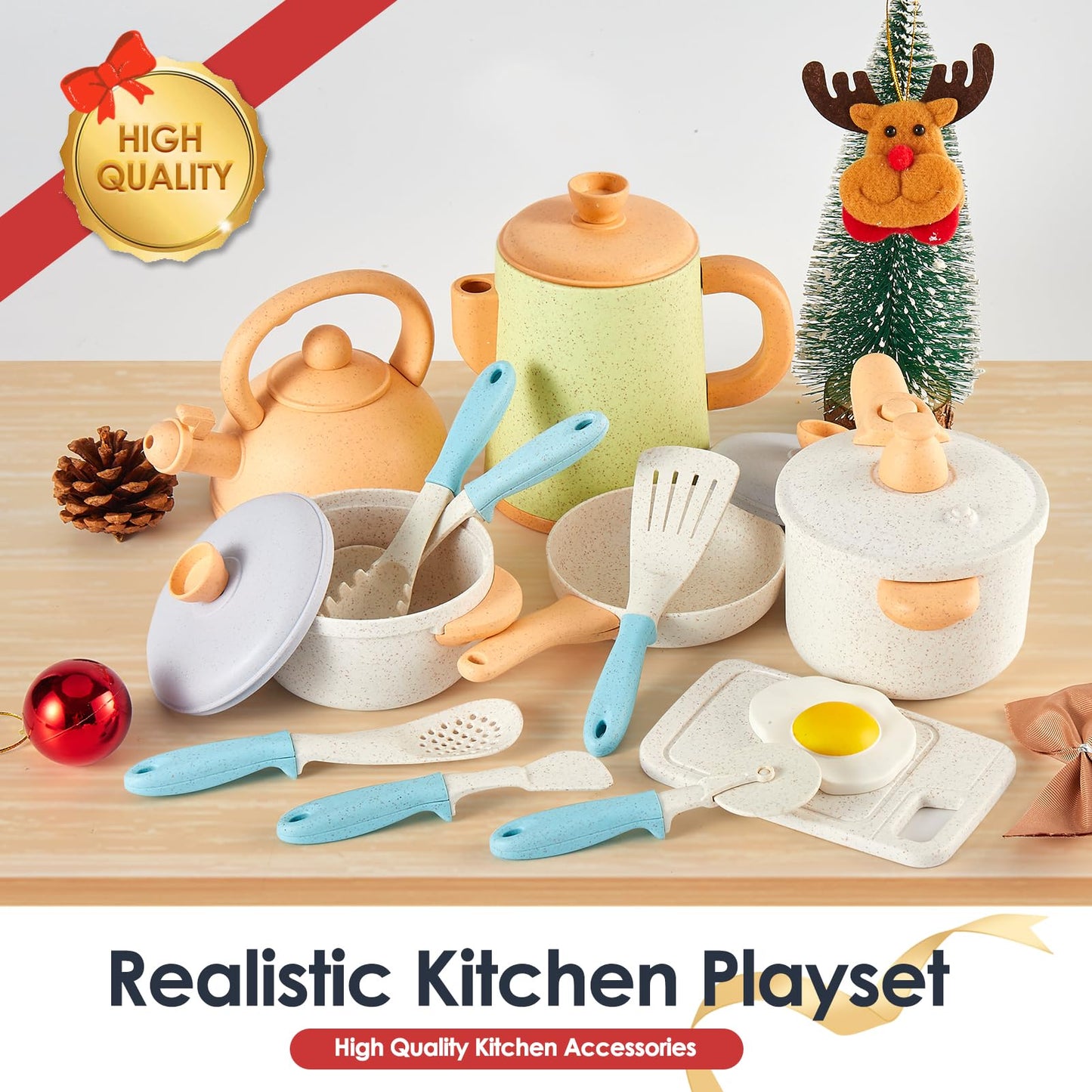 BUYGER Kids Play Kitchen Set – Realistic Pots, Pans & Utensils (3-5+)
